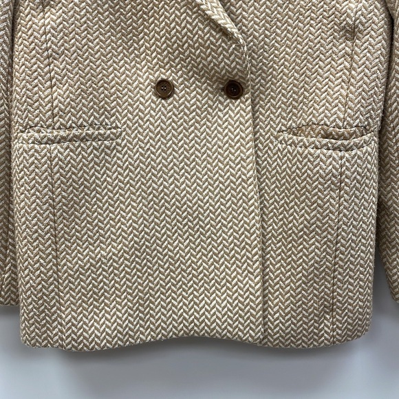Anine Bing Tweed Fishbone Herringbone Double Breasted Blazer Jacket Tan Small - Picture 7 of 15